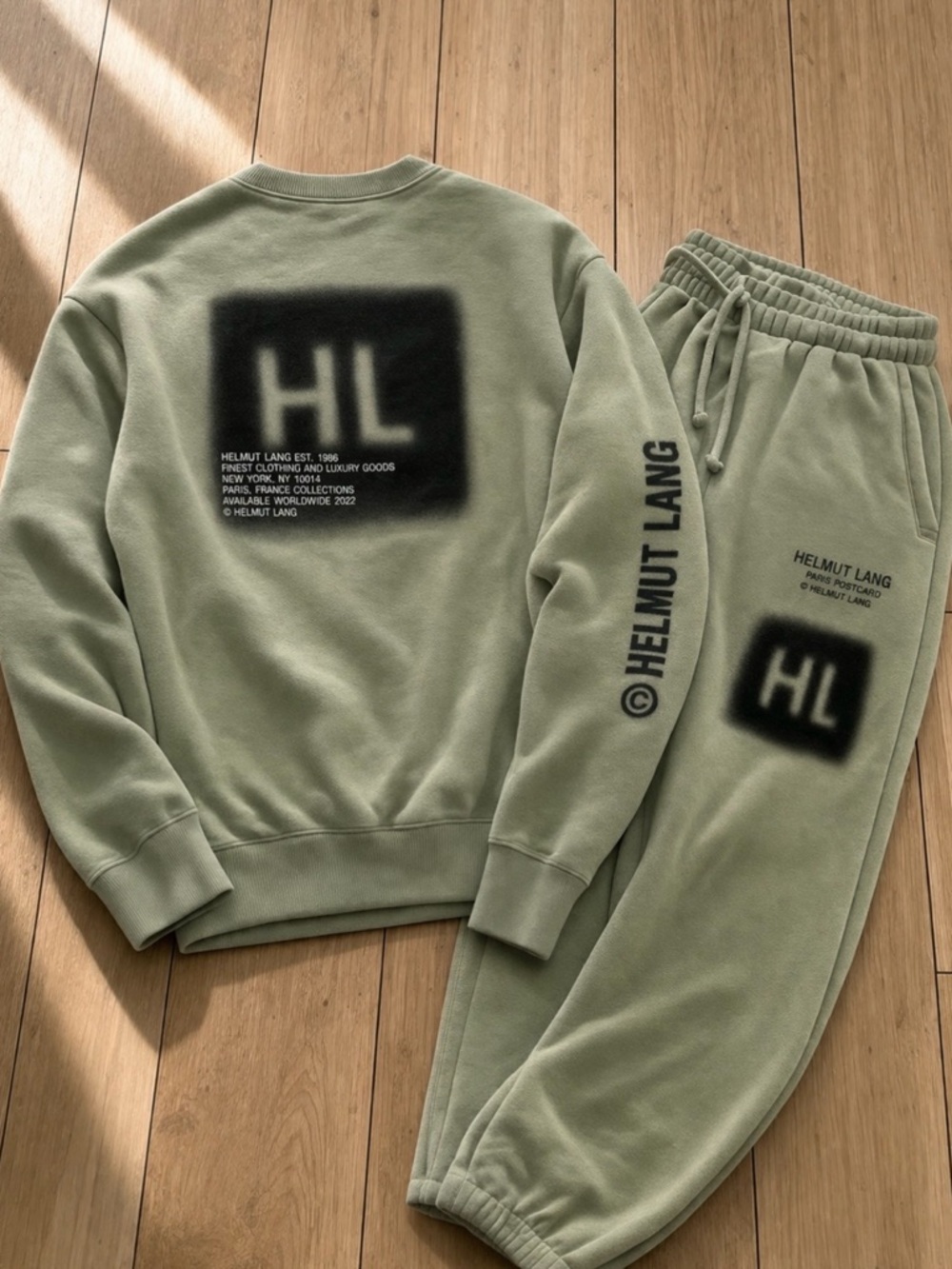 Helmut Lang Blur Crewneck Sweatshirt & Jogger Set Green Size M